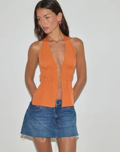 Kaytia Halterneck Top in Double Tie Sunset Orange