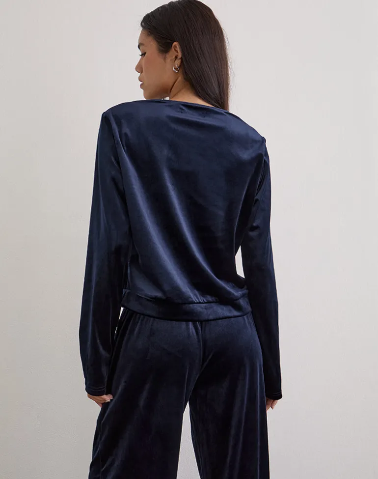 Kellen Button Up Cardigan in Velour Navy