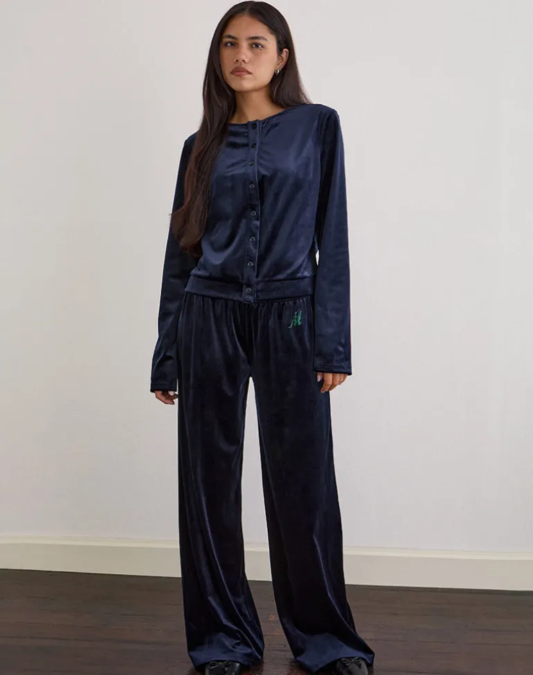 Kellen Button Up Cardigan in Velour Navy