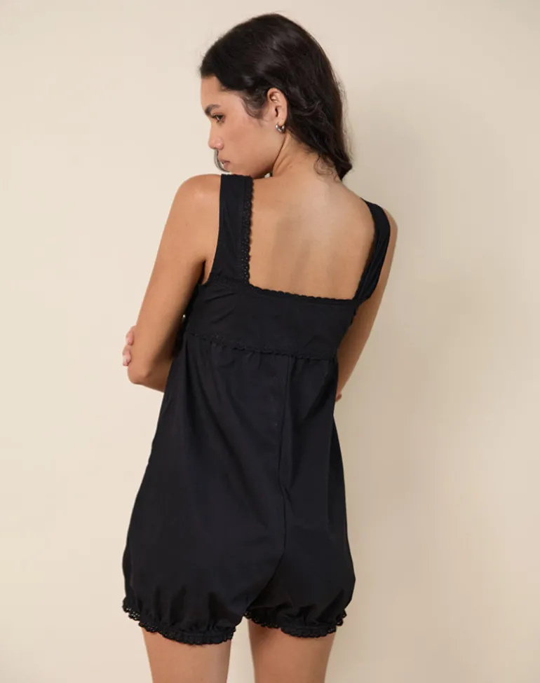 Kenna Babydoll Playsuit in Poplin Black