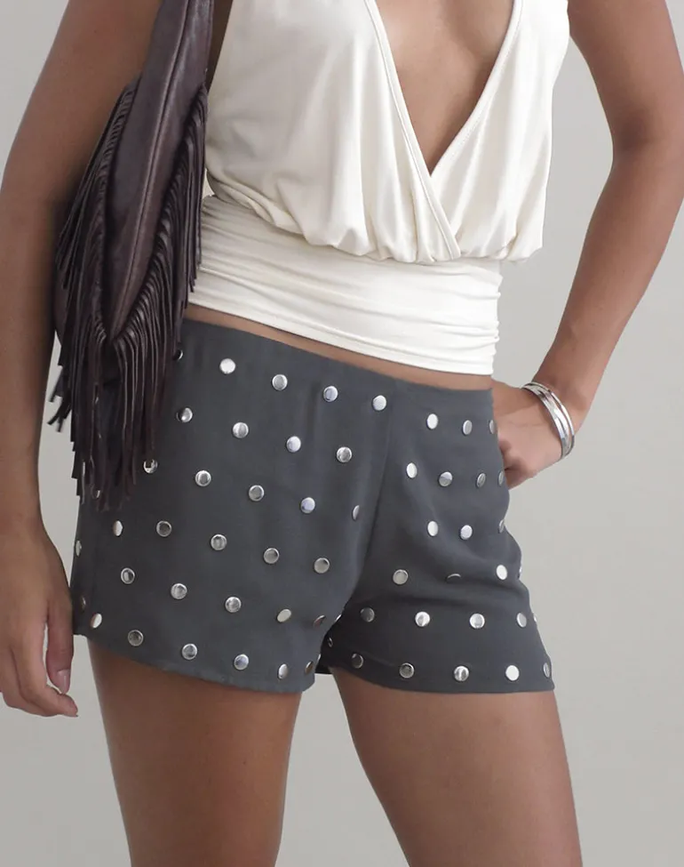 Kenta Hot Pant in Studded Chiffon Dark Grey