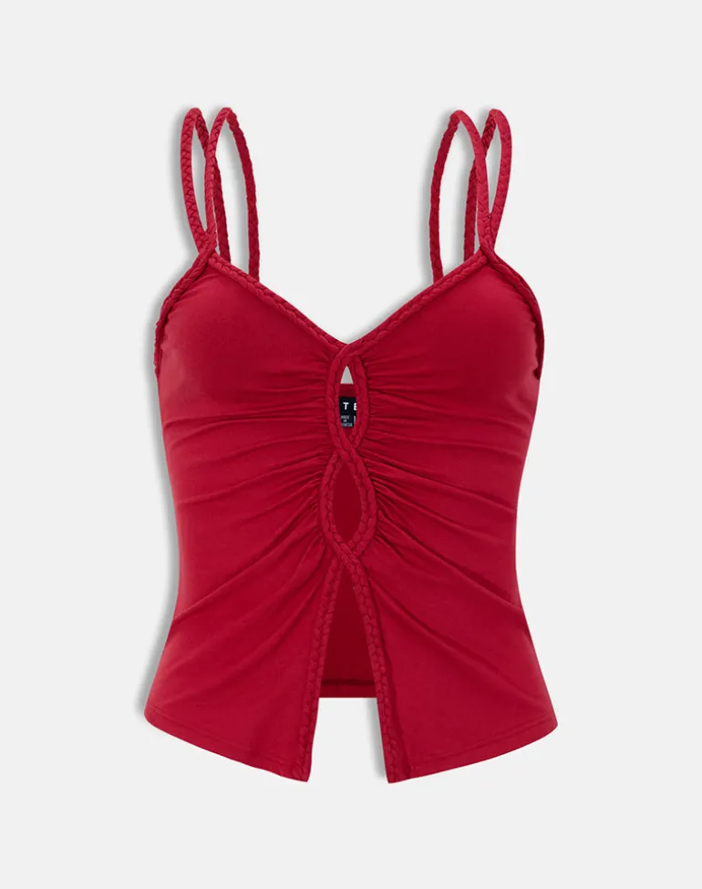 Kepangan Cutout Top in Jersey Adrenaline Red