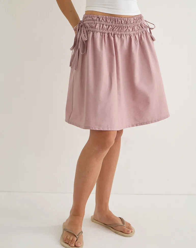 Khimar Gathered Midi Skirt in Poplin Dusty Rose