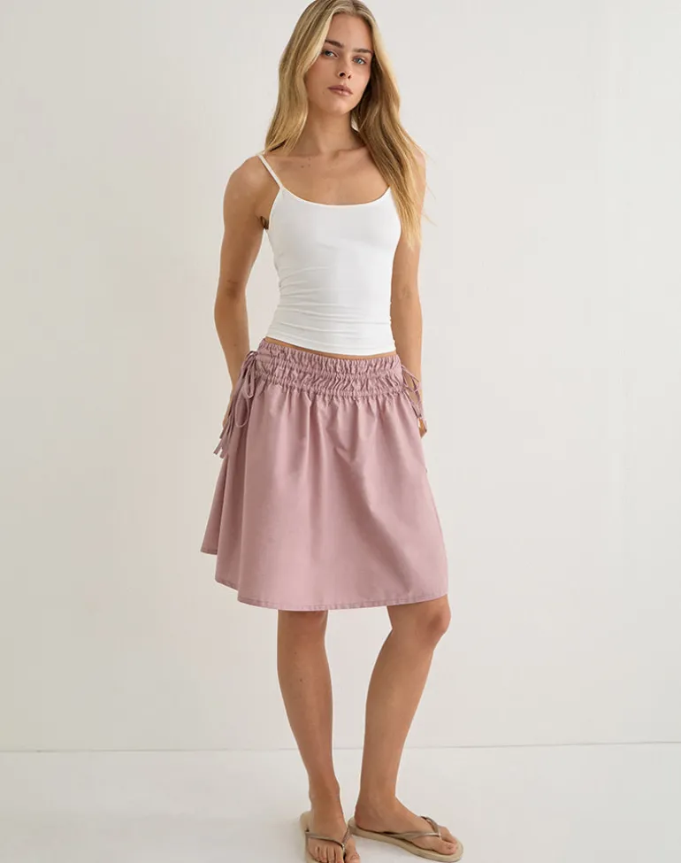 Khimar Gathered Midi Skirt in Poplin Dusty Rose