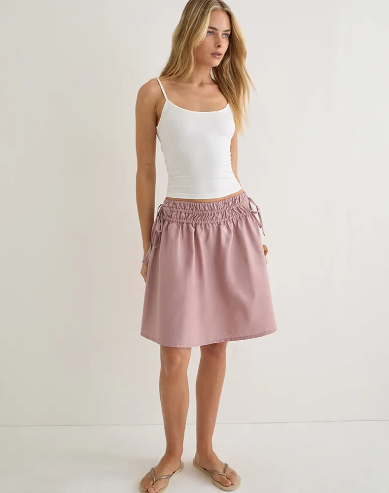 Khimar Gathered Midi Skirt in Poplin Dusty Rose
