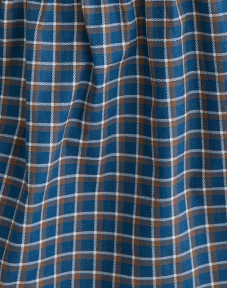 Khimar Gathered Midi Skirt in Medium Tartan Blue