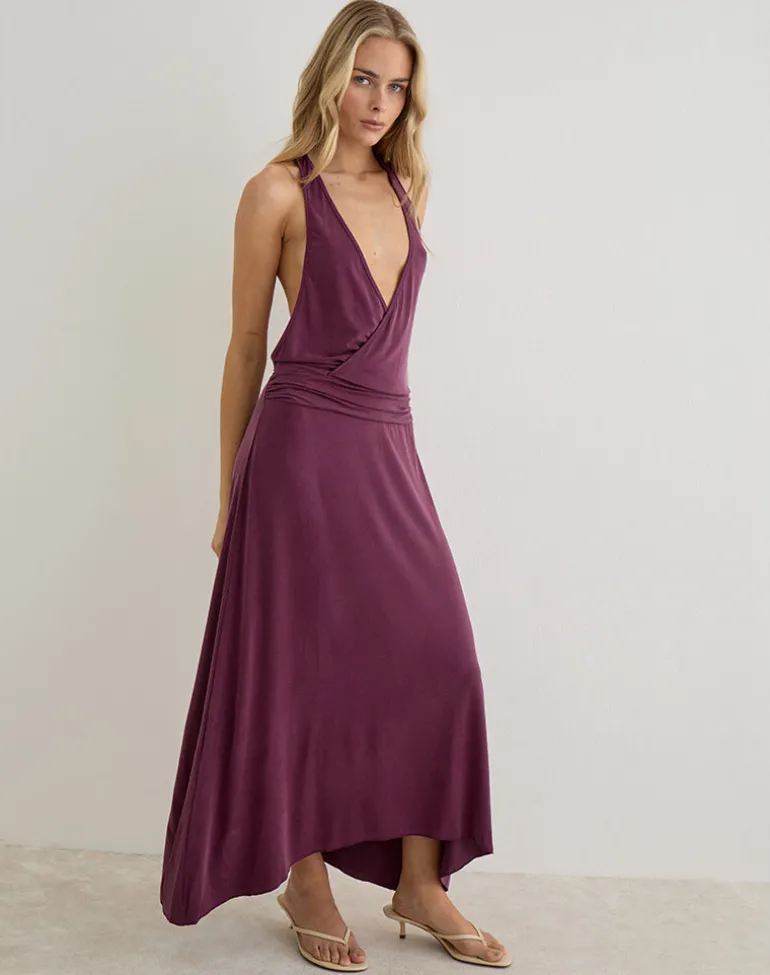 Kiku Maxi Dress in Cupro Deep Purple