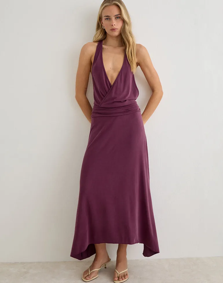 Kiku Maxi Dress in Cupro Deep Purple