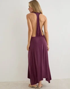 Kiku Maxi Dress in Cupro Deep Purple