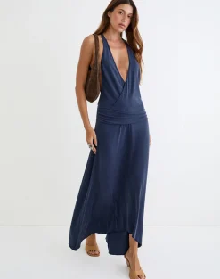 Kiku Maxi Dress in Cupro Navy