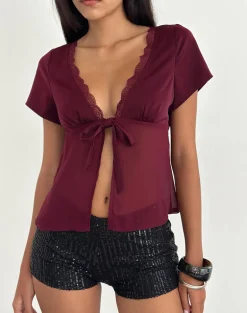 Kilu Top in Satin Chiffon Burgundy