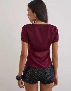 Kilu Top in Satin Chiffon Burgundy