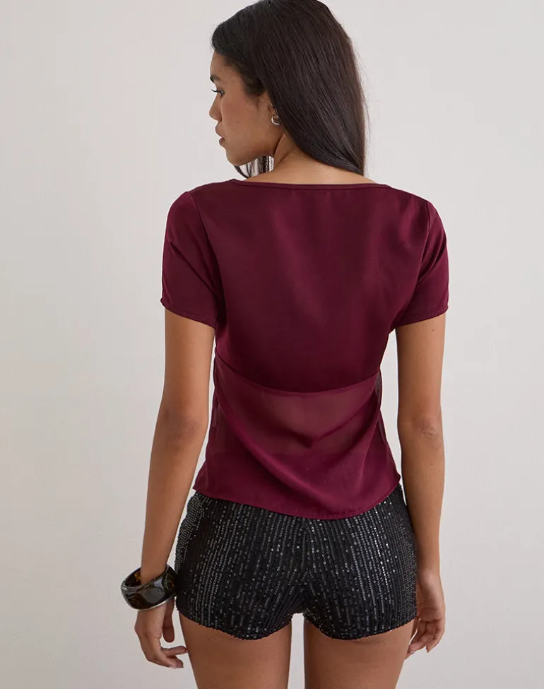 Kilu Top in Satin Chiffon Burgundy