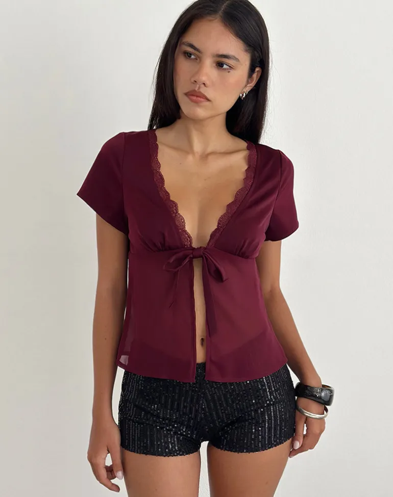 Kilu Top in Satin Chiffon Burgundy