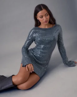 Kimberly Mini Dress in Sequin Dark Teal