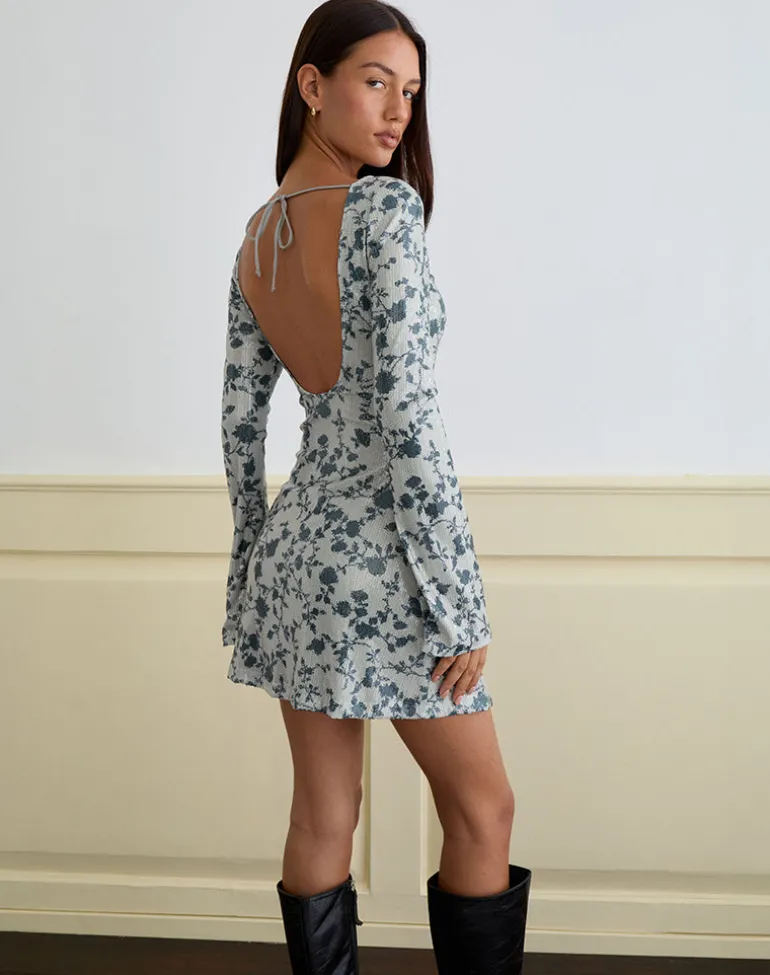 Kimberly Mini Dress in Sequin Flower Grey