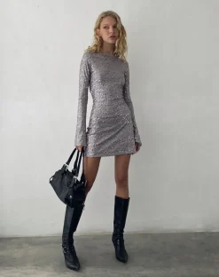 Kimberly Open Back Mini Dress in Silver Sequin