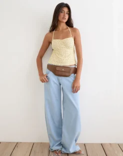 Kindos Halter Top in Butter Yellow with Micro Polka Dots
