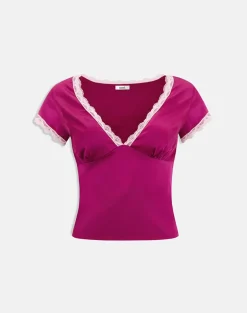 Kinnas Top with Lace Trim in Satin Berry