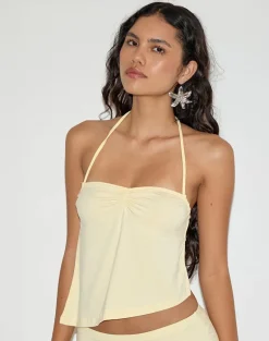 Kins Asymmetric Halterneck Top in Rayon Lemon