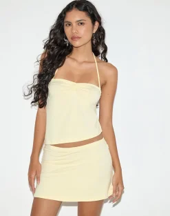 Kins Asymmetric Halterneck Top in Rayon Lemon