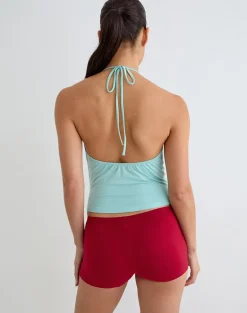 Kiri Cowl Top with Eyelets in Rayon Jersey Aqua