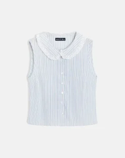 Kitami Shirt in Linen White Blue Stripe