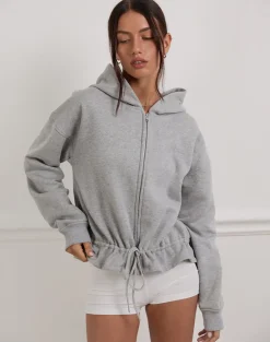 Kit Cinched Waist Hoodie in Grey Marl