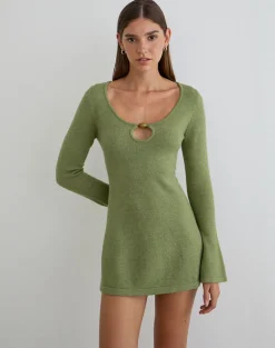 Kodia Mini Dress with Shell in Knit Olive