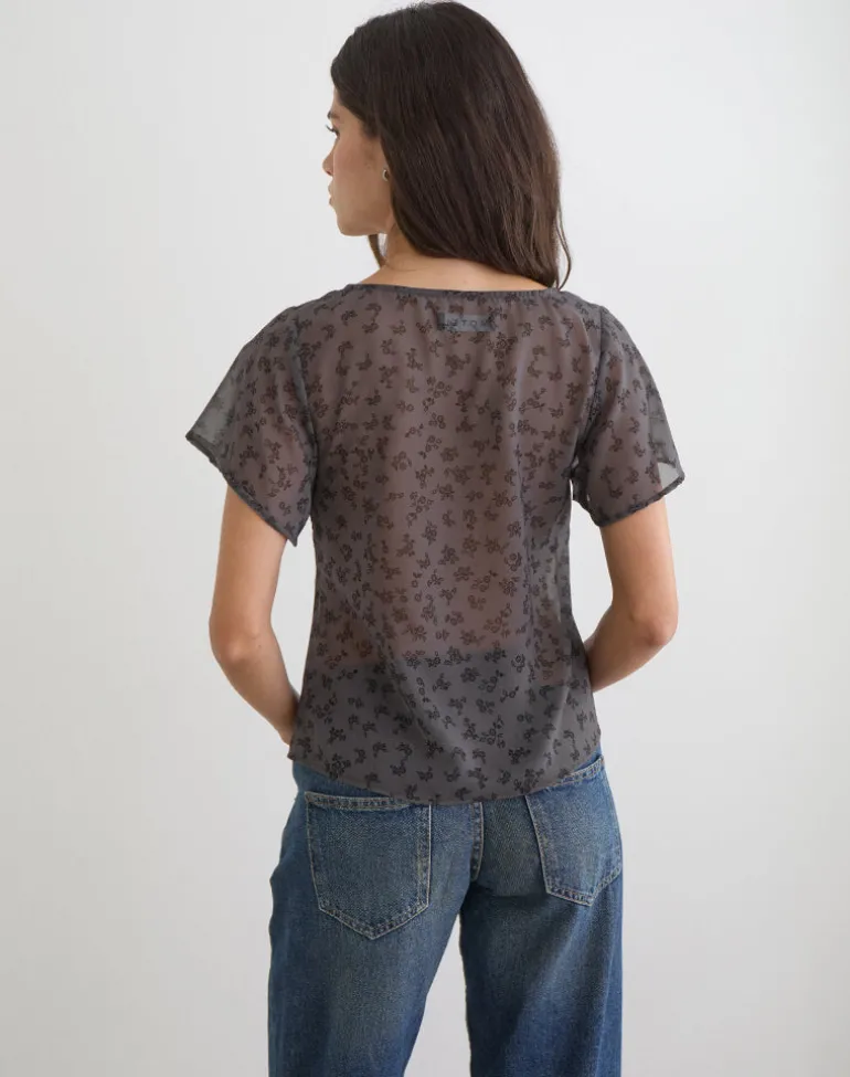 Kota Chiffon Blouse in Minimal Flower Dark Grey