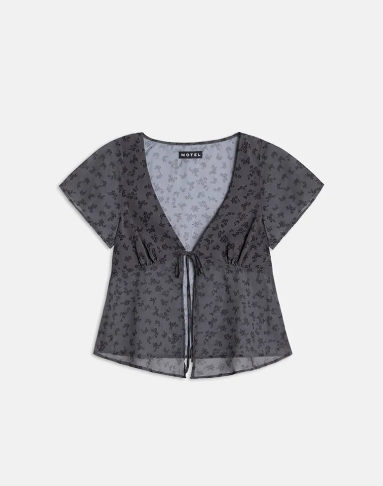 Kota Chiffon Blouse in Minimal Flower Dark Grey