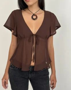 Kota Chiffon Blouse Top in Brown