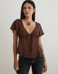 Kota Chiffon Blouse Top in Brown