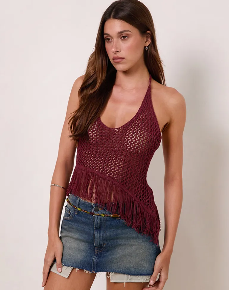 Kulmina Asymmetric Halterneck Top in Fringe Berry