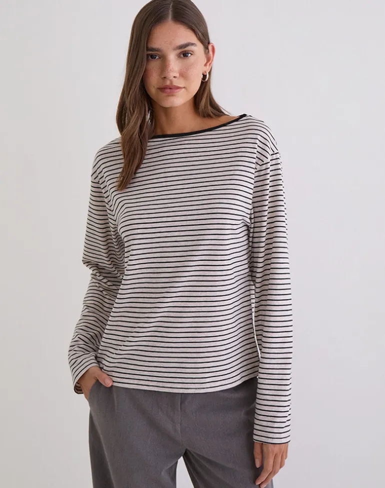 Kumiko Long Sleeve Top in Jersey Grey and Black