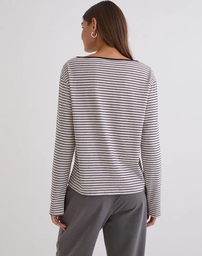 Kumiko Long Sleeve Top in Jersey Grey and Black