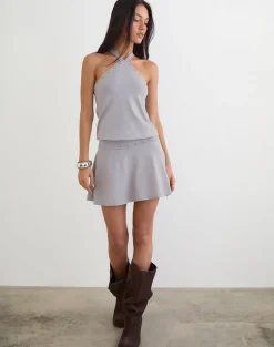 Kureha Mini Dress with Eyelets in Rayon Jersey Lilac Grey
