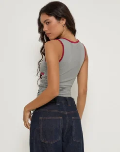 Laird Wrap Top in Grey with Adrenaline Red Binding