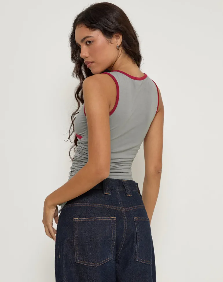 Laird Wrap Top in Grey with Adrenaline Red Binding