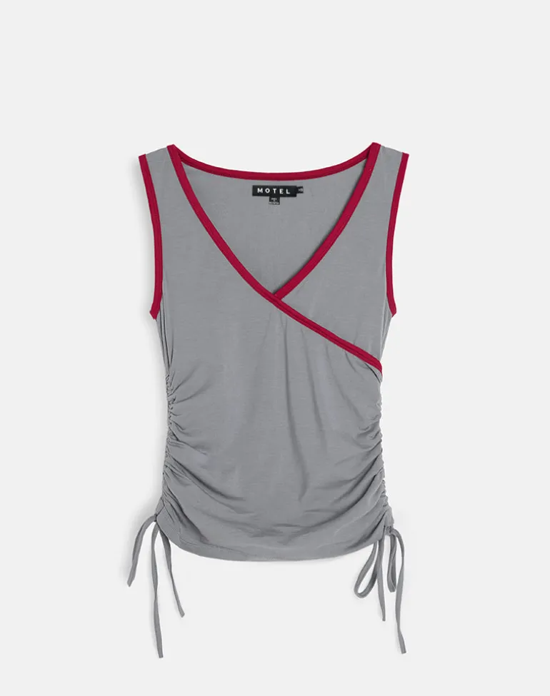 Laird Wrap Top in Grey with Adrenaline Red Binding