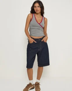 Laird Wrap Top in Grey with Adrenaline Red Binding