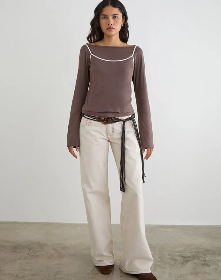 Laken Long Sleeve Top in Walnut with Vanilla Ice Binding