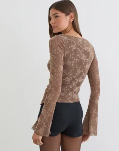 Lakya Top in Leafy Flock Dark Taupe