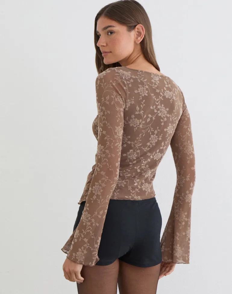 Lakya Top in Leafy Flock Dark Taupe