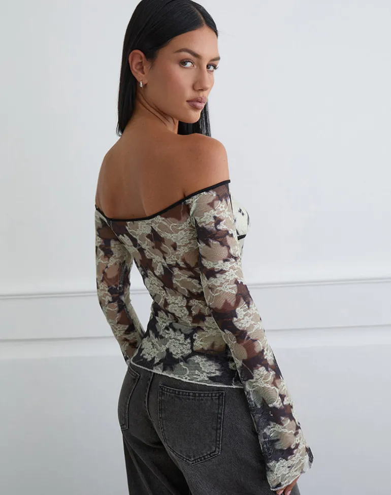 Laluna Top in Silhouette Leaf Ivory Black