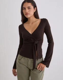 Lamae Wrap Top in Bitter Chocolate