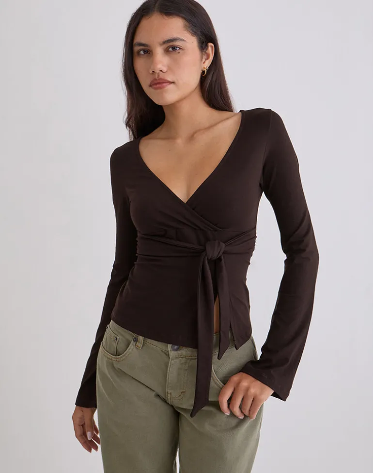 Lamae Wrap Top in Bitter Chocolate