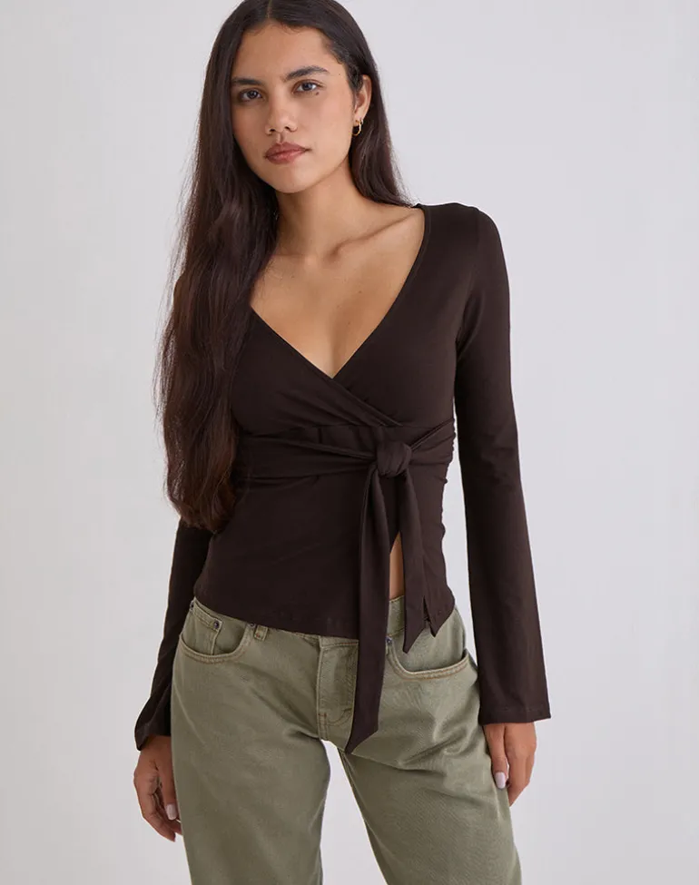 Lamae Wrap Top in Bitter Chocolate
