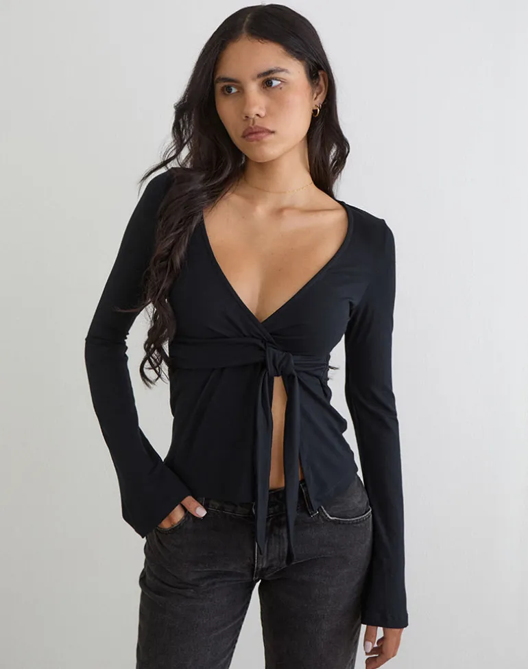 Lamae Wrap Top in Black