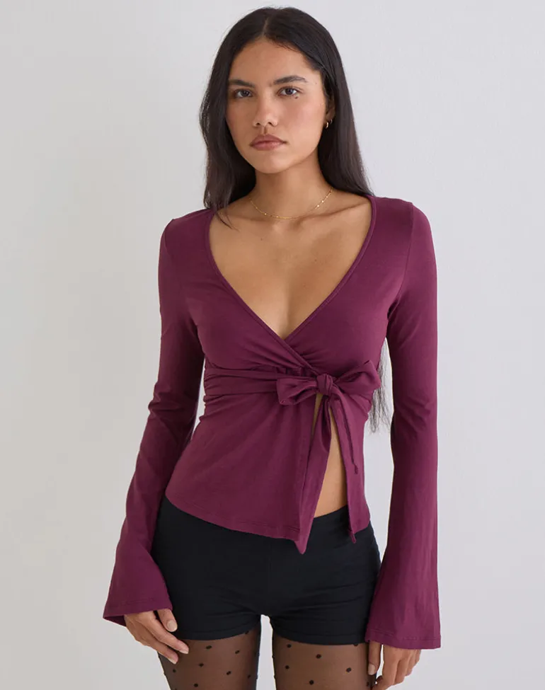 Lamae Wrap Top in Deep Purple